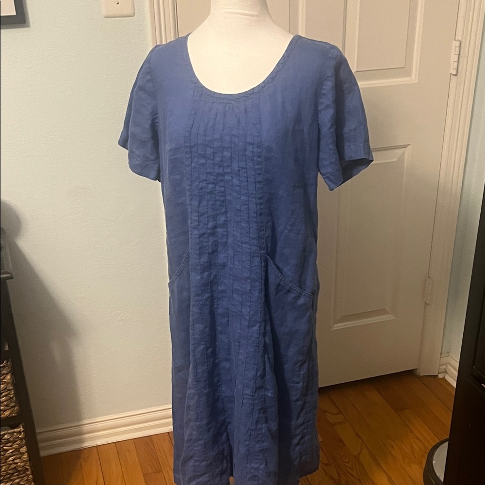 Blue Women's Dress 100% linen